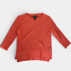 Lauren Ralph Lauren Coral Lightweight Sweater 3/4 Sleeves Preppy Classic